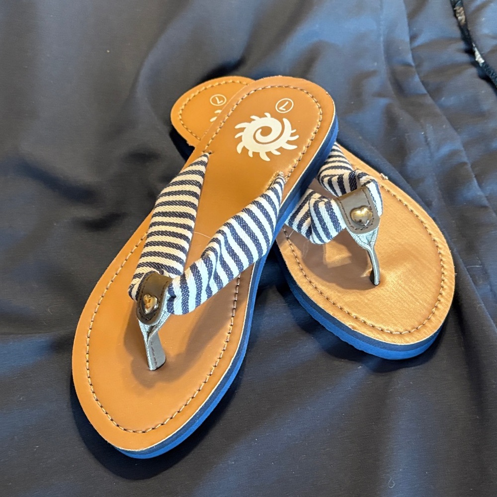 NWOT Striped Flip Flops with Gold Accents